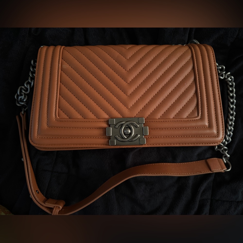 Chanel crossbody boy bag in caramel (not original owner) has card and receipts